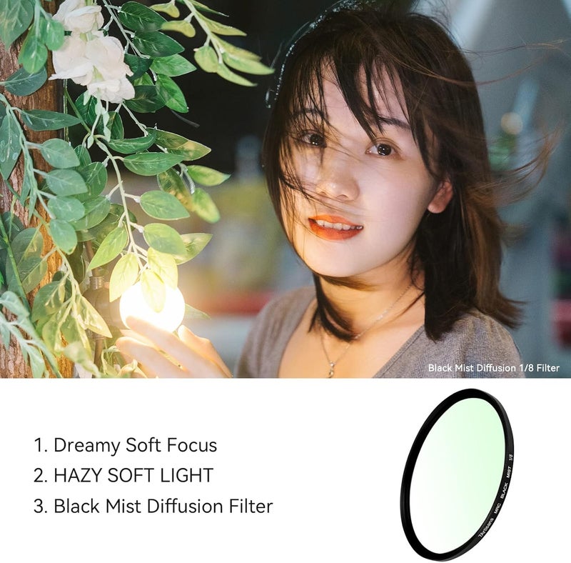 7artisans Black Mist Filter 1/8 Aluminum Alloy Natural Soft Diffuser Effect Dream Cinematic Effect Soft Focus Optical Glass Filter (82mm) - Image 4